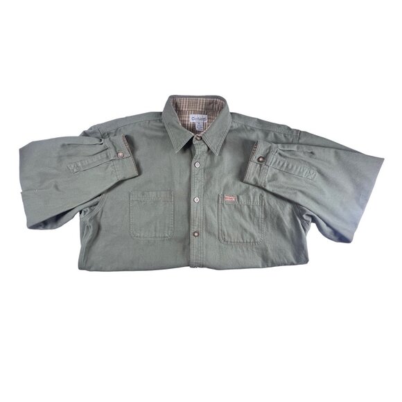 VTG Carhartt XL TALL Heavyweight Lined Button Shirt Jacket Green - Picture 1 of 6